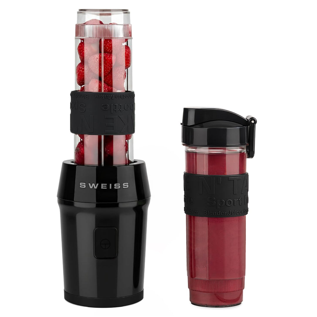 SWEISS Mini-Blender, tragbarer Mixer, Smoothie MOOV9, 2 Trinkflaschen à 570 ml mit Reiseverschluss,