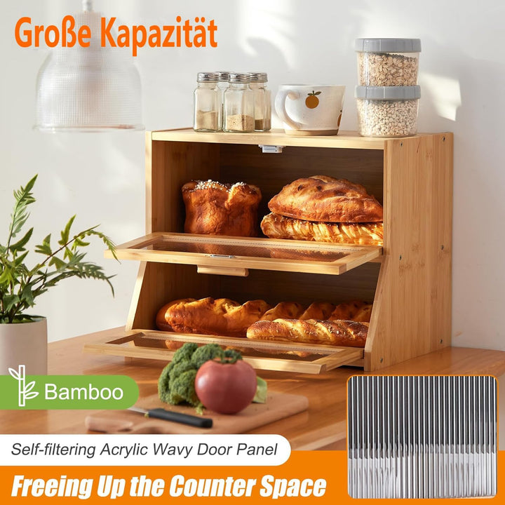 Bambus Brotkasten mit Belüftung Eco Brotbox Brotkorb mit Schneidebrett Aufbewahrungsbox Küche Brotau