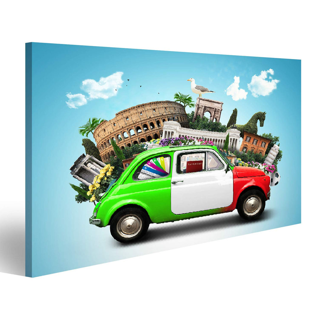 Bild auf Leinwand Italien Sehenswürdigkeiten Italien Und Retro Italienischen Auto Wandbild Poster Ku