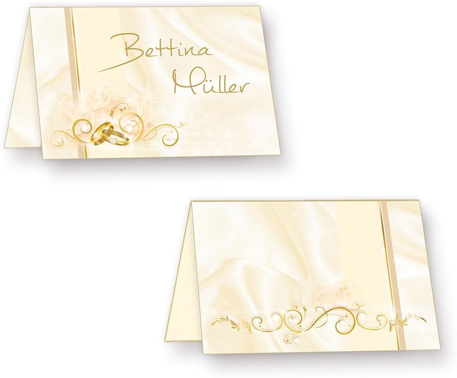 Tischkarten Hochzeit PERLMUTT (80 Stück) hinreissend schöne Platzkarten mit Ringen & Ranken, 80