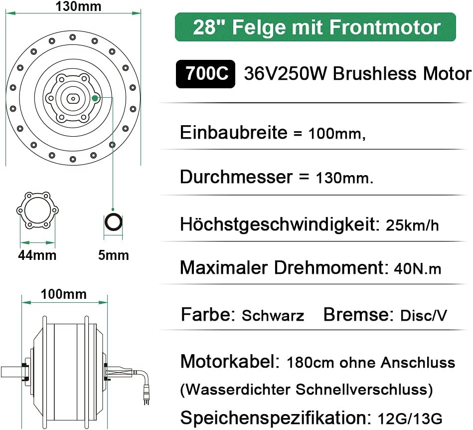 SHIMOST 28 Zoll 700C E-Bike Umbausatz Conversion Kit 36V250W Frontmotor mit 36V15,6Ah Li-ion Batteri