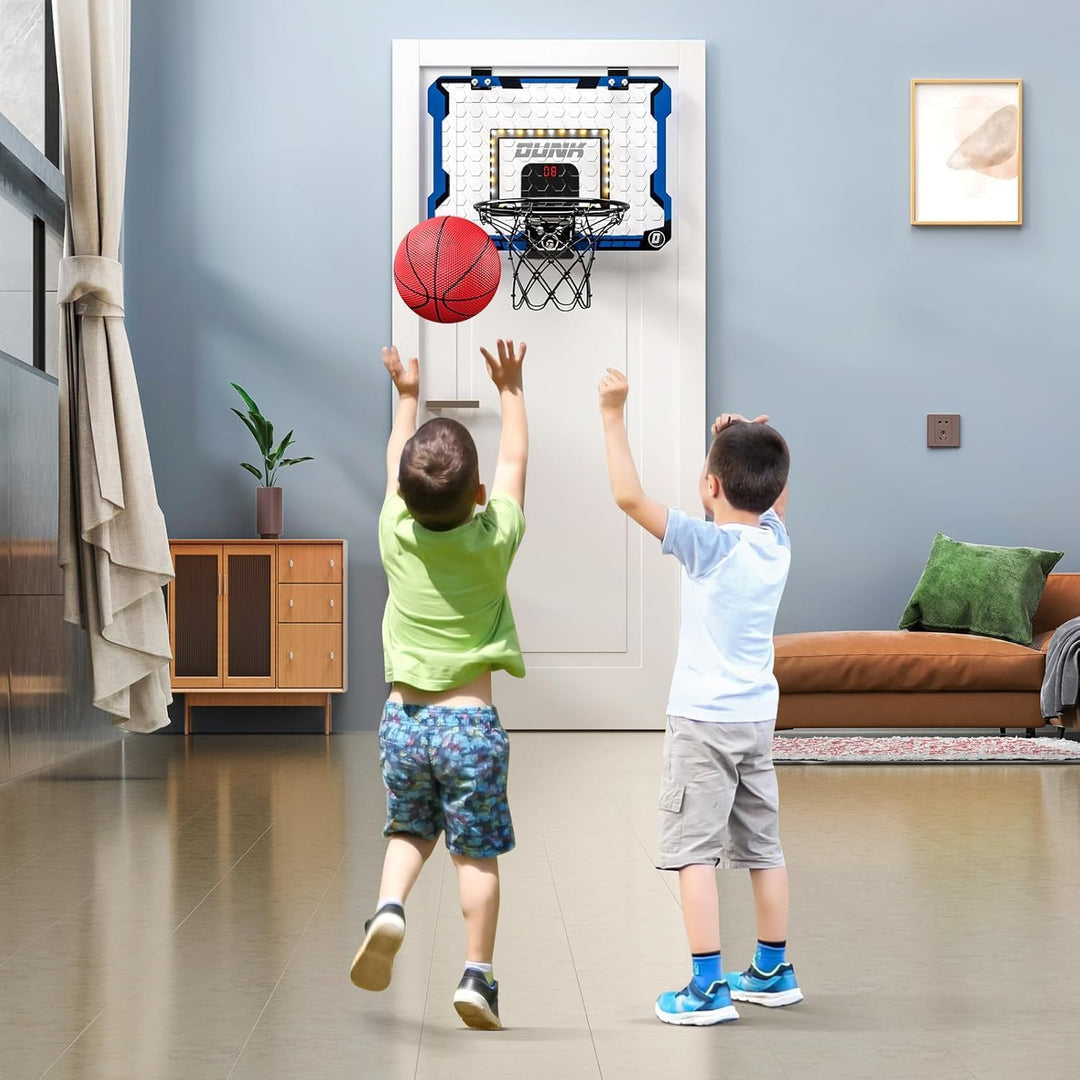 TEMI Indoor Basketball Reifen für Kinder, LED Licht Tür Basketballkorb, Mini Basketballbrett mit ele