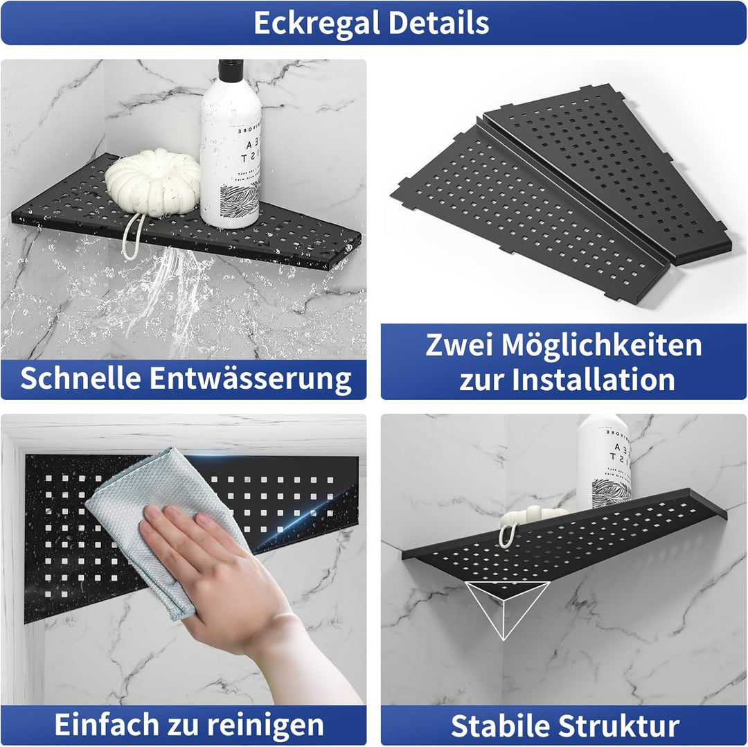 Eckablage Duschablage 304 Edelstahl ohne Bohren für Badezimmer Shampoo Halter Organizer Trapezförmig