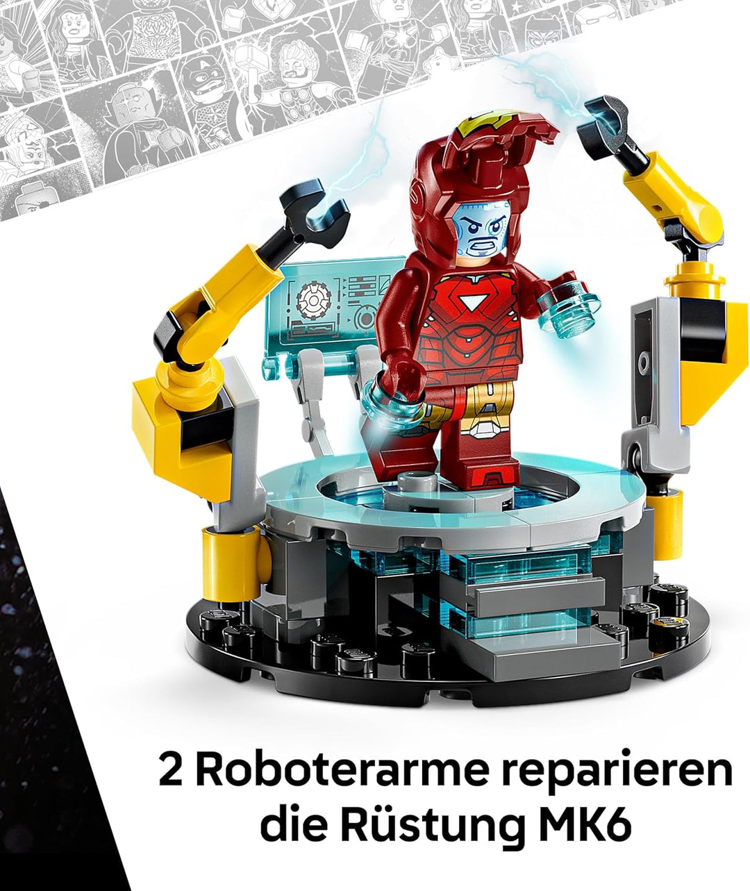 LEGO | Marvel Iron Mans Labor: Halle der Rüstungen - Superhelden Spielzeug mit Einer Mech Figur, 5 M
