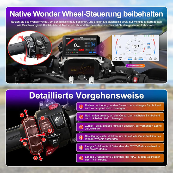 Motorrad Carplay Bildschirm mit Native Wonder Wheel für BMW Motorrad, Wireless CarPlay & Android Aut