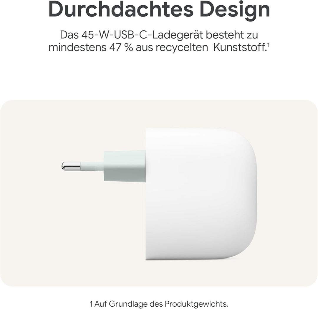 Google 45-W-USB-C-Ladegerät – Schnellladegerät für Pixel Smartphones – Kompatibel mit Made by Google