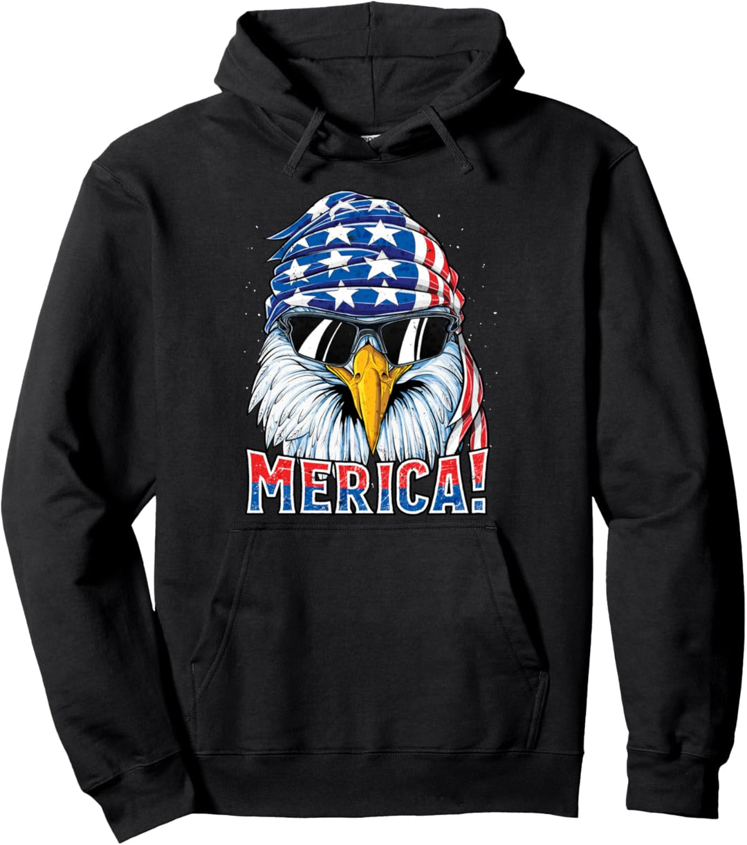 Merica Eagle 4th of July Men Women American Flag Sunglasses Pullover Hoodie