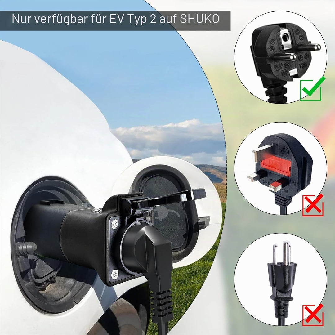 Adapter V2L für EV, 3,5 KW 16A 220V Portable EV Discharger | Typ2 Schuko Fahrzeug zu Last Aussenentl