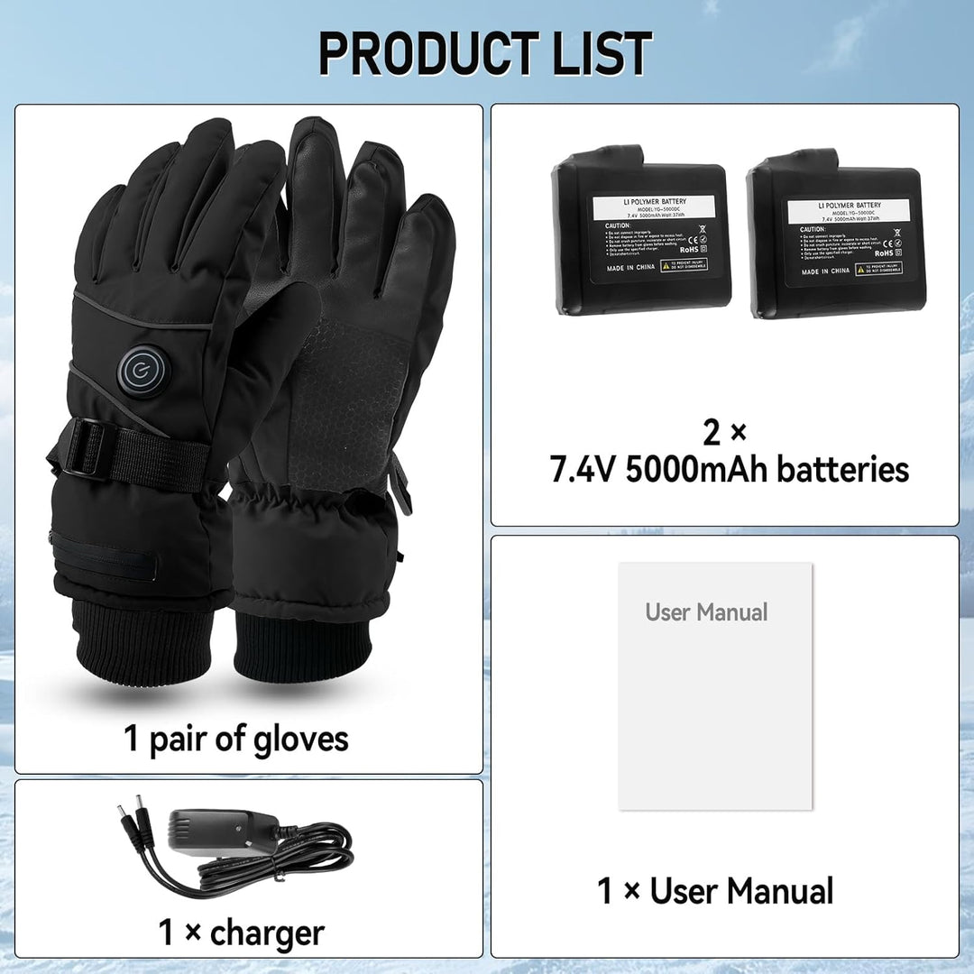 Beheizte Handschuhe für Männer Frauen, 7.4V 5000mAh /6000mAh Wiederaufladbare Handwärmer Touchscreen