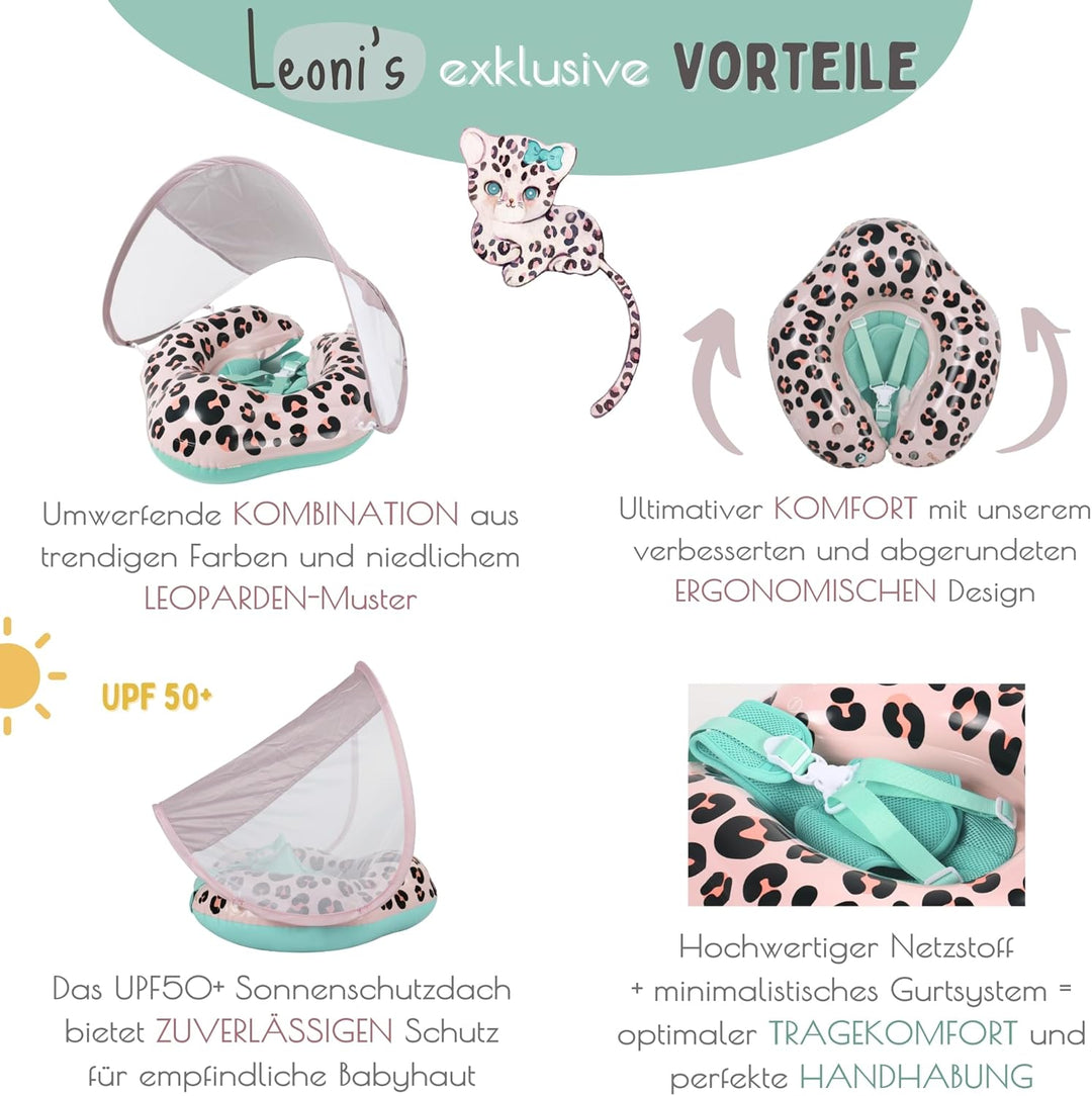 EDWEKIN® Einzigartiger Baby Schwimmring mit Leo Optik | Innovative Baby Schwimmhilfe mit Sonnenschut
