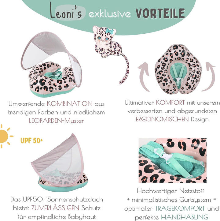 EDWEKIN® Einzigartiger Baby Schwimmring mit Leo Optik | Innovative Baby Schwimmhilfe mit Sonnenschut