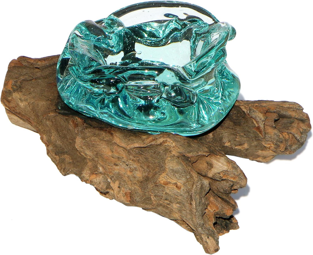 Wogeka - Wurzelholz-Glas Aschenbecher - Handarbeit als besondere Geschenkidee für Raucher zu Geburts