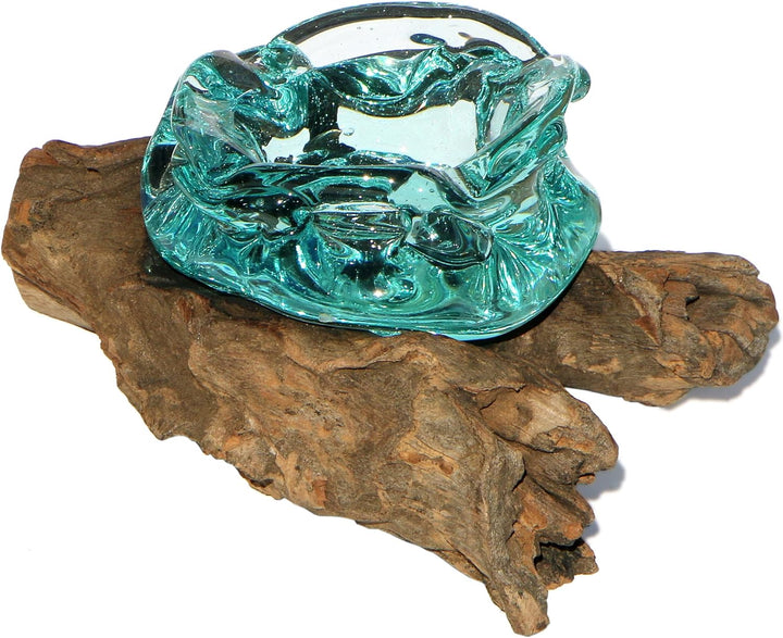 Wogeka - Wurzelholz-Glas Aschenbecher - Handarbeit als besondere Geschenkidee für Raucher zu Geburts