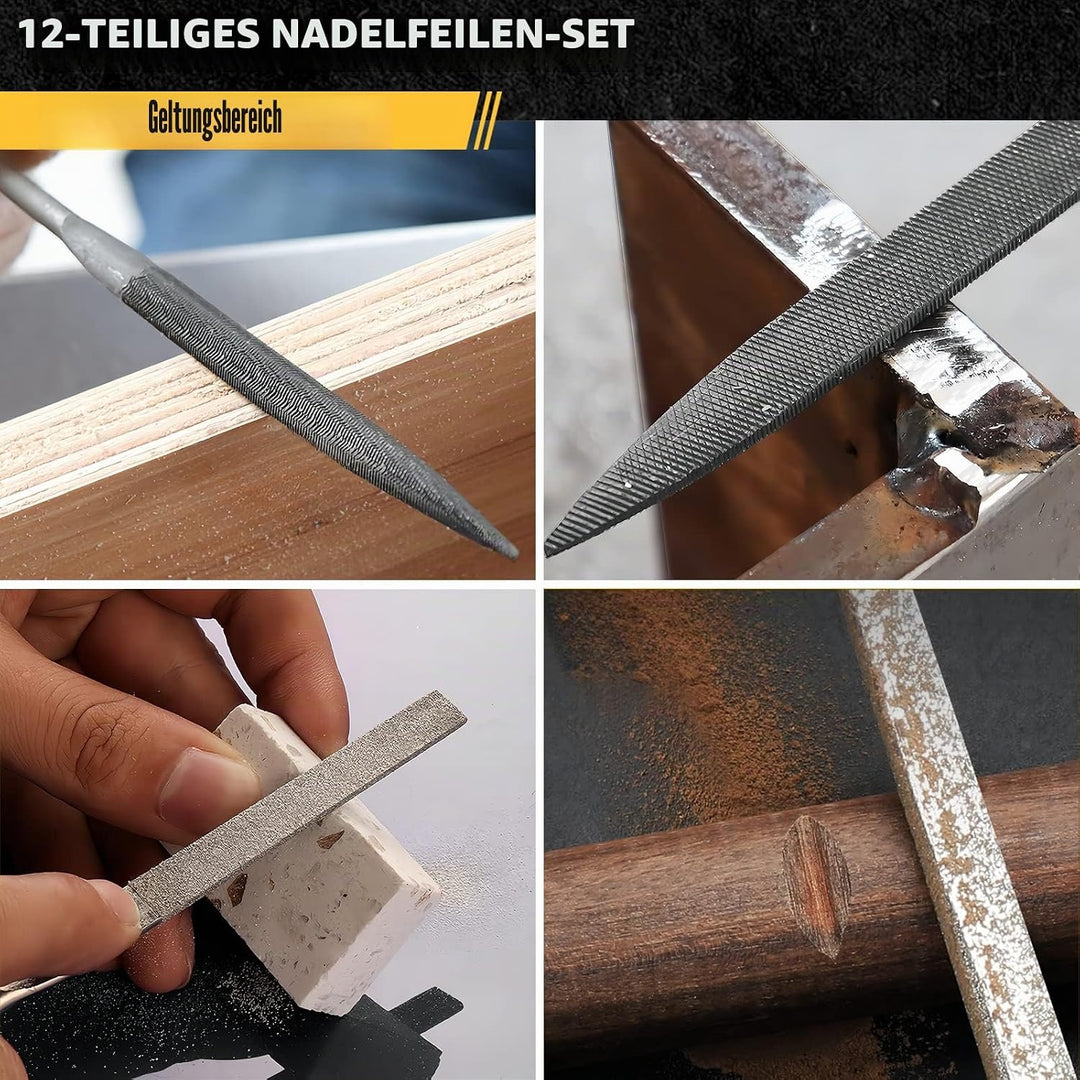 TARIST Nadelfeilen, Schlüsselfeilen 12tlg mit Werkzeugtasche, Kleine Feilenset enthält 6 Nadelfeilen