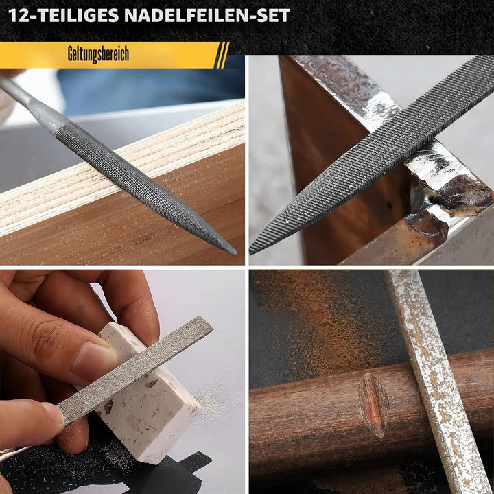 TARIST Nadelfeilen, Schlüsselfeilen 12tlg mit Werkzeugtasche, Kleine Feilenset enthält 6 Nadelfeilen