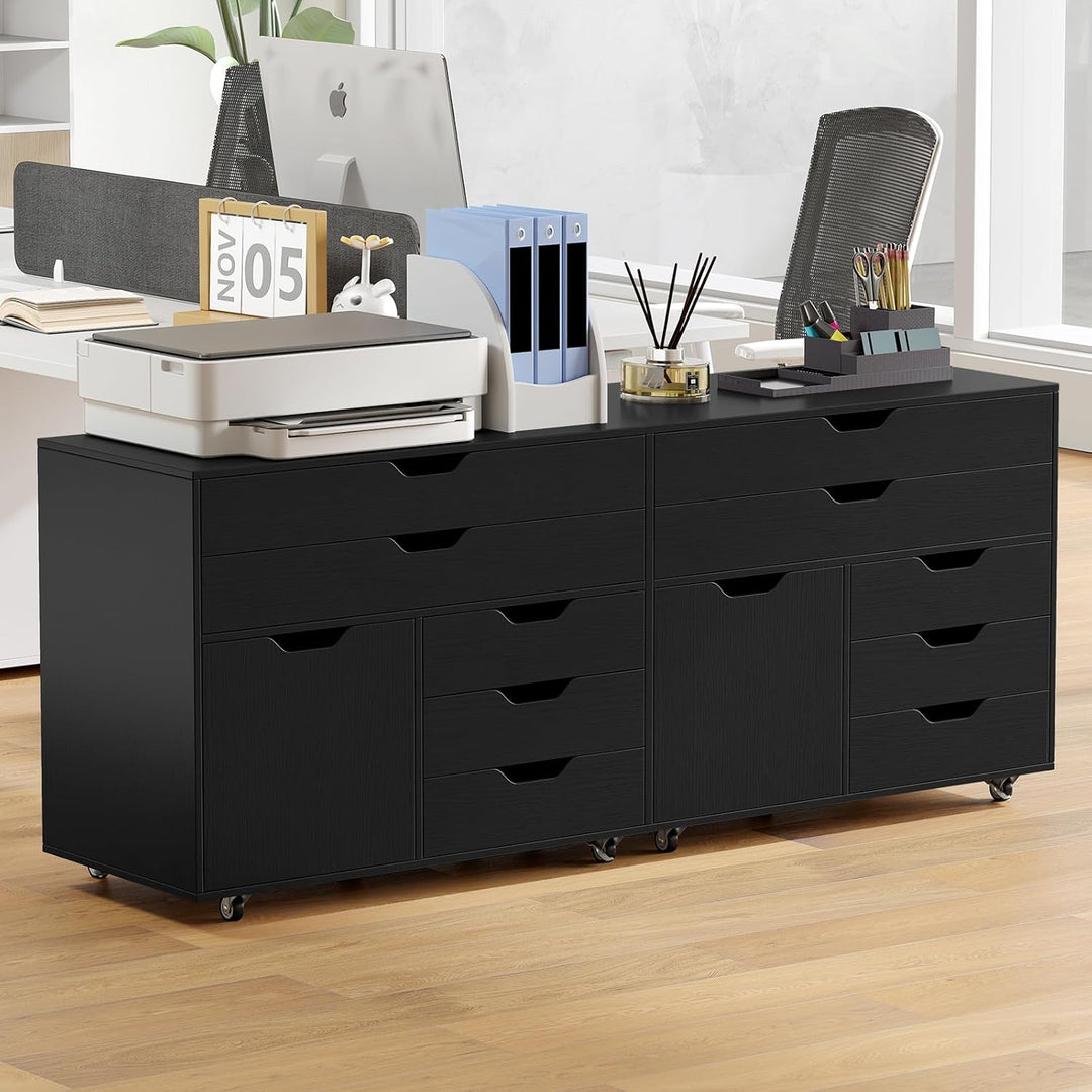 KOMFOTTEU Aktenschrank mit Rollen, Bürocontainer mit 5 Schubladen & 1 Schrank, Rollcontainer Schubla