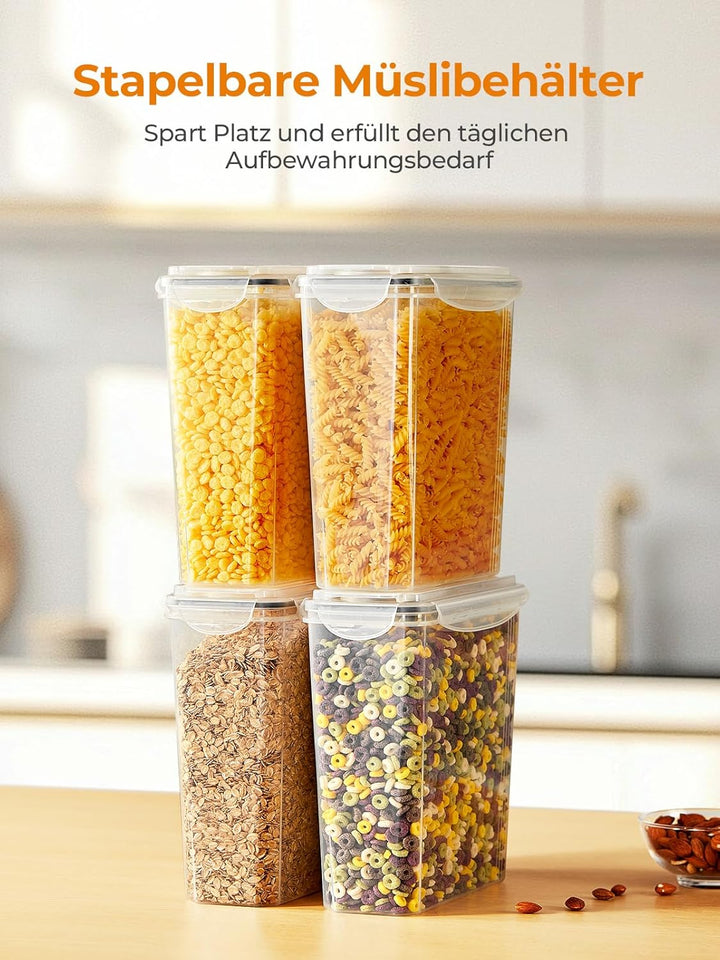 FOHERE Vorratsdosen mit Deckel Luftdicht Set of 4, 3.7L, Plastik Aufbewahrungsbox BPA-frei, Müsli Sc