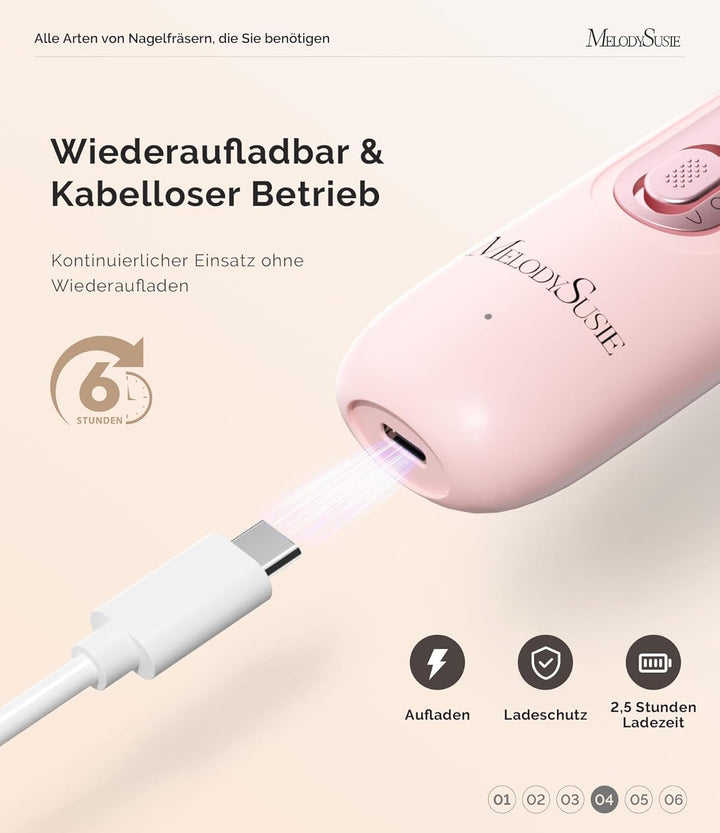 MelodySusie Professionelles Maniküre/Pediküre Set, PC760G 8 in 1 Elektrischer Nagelfräser mit 5 Gesc