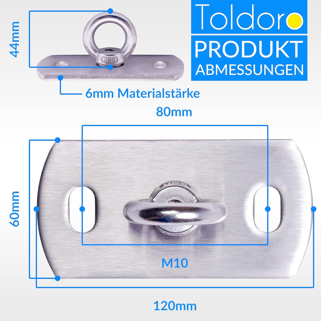 Toldoro® Deckenhalterung aus Edelstahl inkl. Montagematerial/rostfreier Wand- & Deckenhaken mit 400