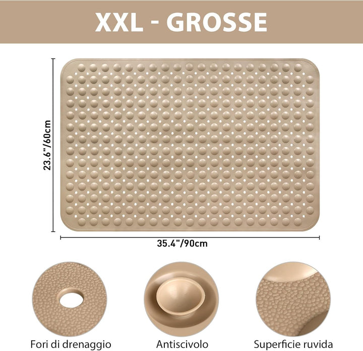 Gross Duschmatte rutschfest 60x90cm: Weich TPE Duscheinlage mit Ablauflöchern und Saugnäpfen - Antir
