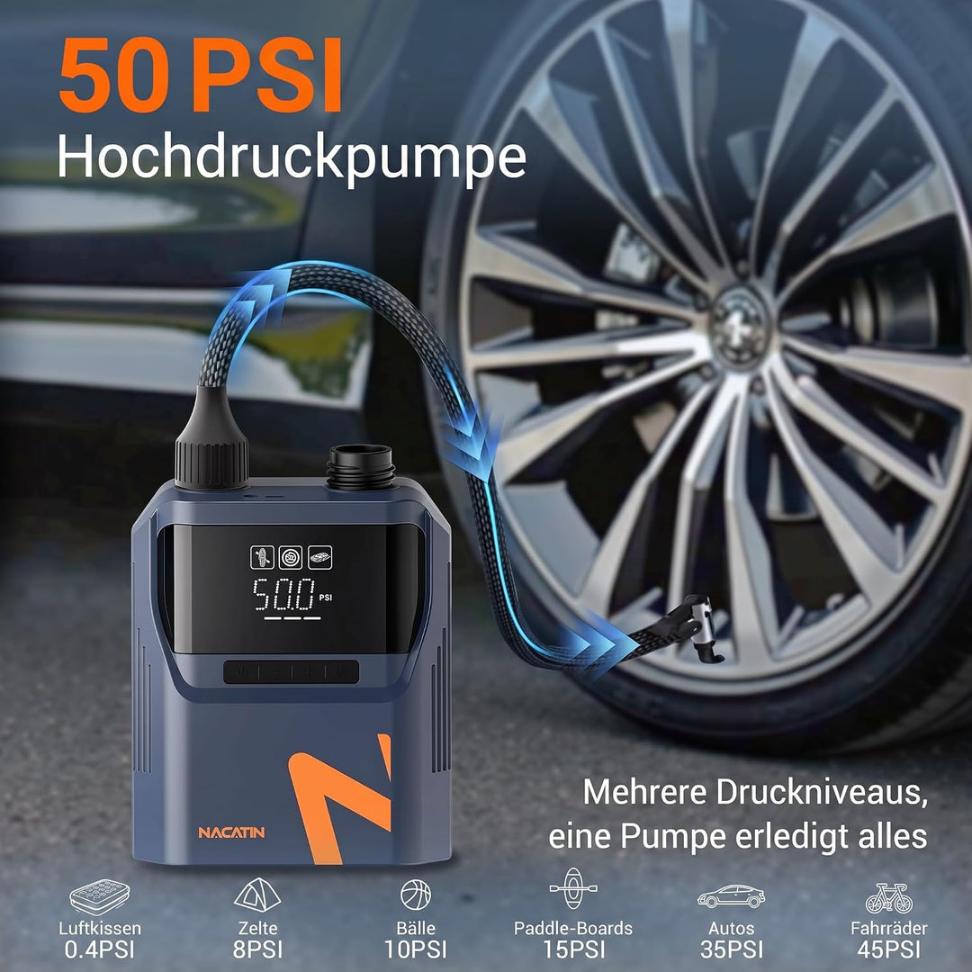 NACATIN 50PSI Elektrische SUP Pumpe, Wiederaufladbare Paddle Board Pumpe mit 5200mAh Akku &amp; 12V Auto