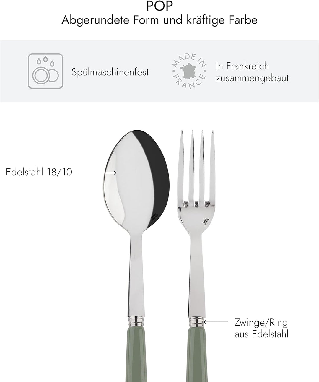 SABRE PARIS - Servierbesteck, 2-teilig - Pop - Grosse Gabel & Servierlöffel - Edelstahl & Acryl - Sp