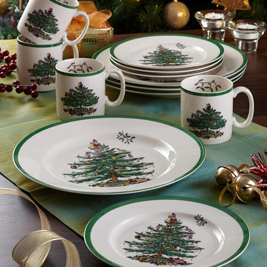Spode Christmas Tree 25,4 cm Essteller-Set mit 4 Stück – Geschirr im Weihnachtsdesign (grün)
