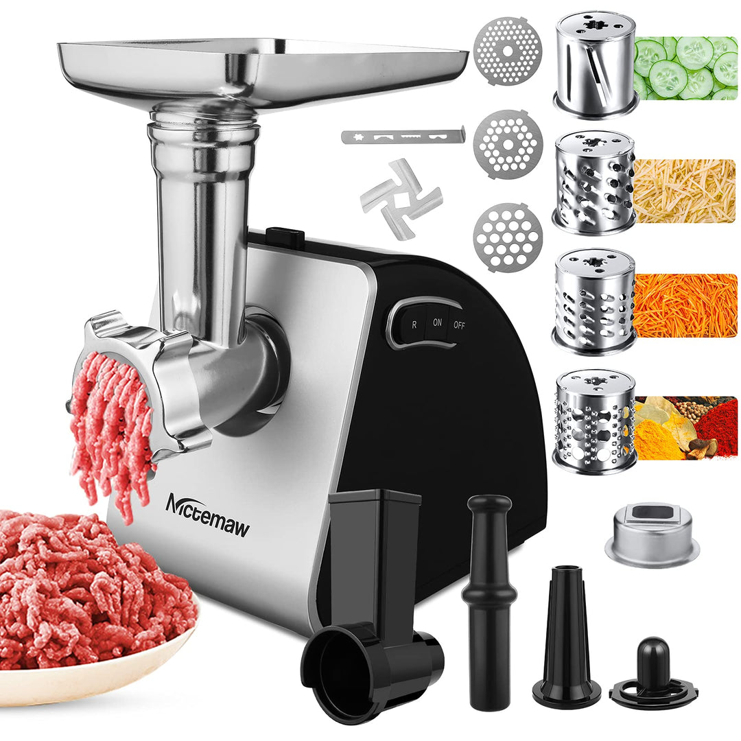Elektrischer Fleischwolf 2000W | Profi Wurstmaschine mit Wurstfüller, Keksaufsatz & Kibbe-Aufsatz,3