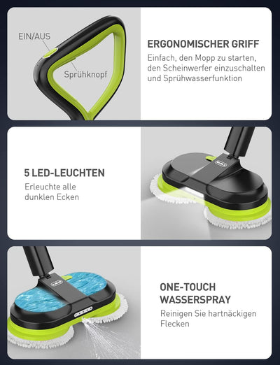 BIUBLE Elektrischer Mopp Bodenwischer Elektrisch Kabellos mit Sprühfunktion Akku Wischmopp Poliermas