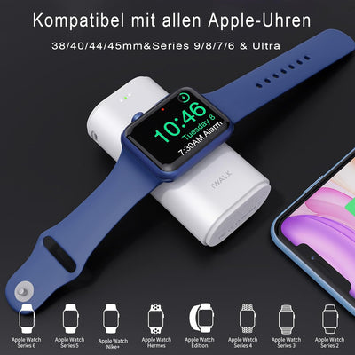 iWALK Ladestation Apple Watch Und iPhone,Tragbares LadegeräT FüR Apple Watch, 9000mAh Powerbank Mit