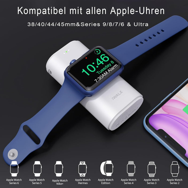 iWALK Ladestation Apple Watch Und iPhone,Tragbares LadegeräT FüR Apple Watch, 9000mAh Powerbank Mit