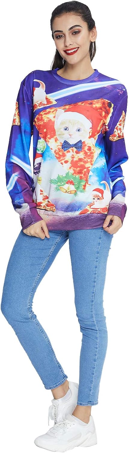 ALISISTER Hässliche Weihnachtpullover 3D Gedruckt Weihnachten Jumper Sweatshirt Langarm Ugly Christm