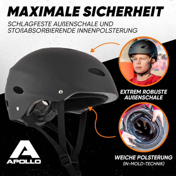 Apollo Skate-Helm/Kinder-Helm - Verstellbarer Skateboard, Scooter, BMX-Helm, mit Drehrad-Anpassung g