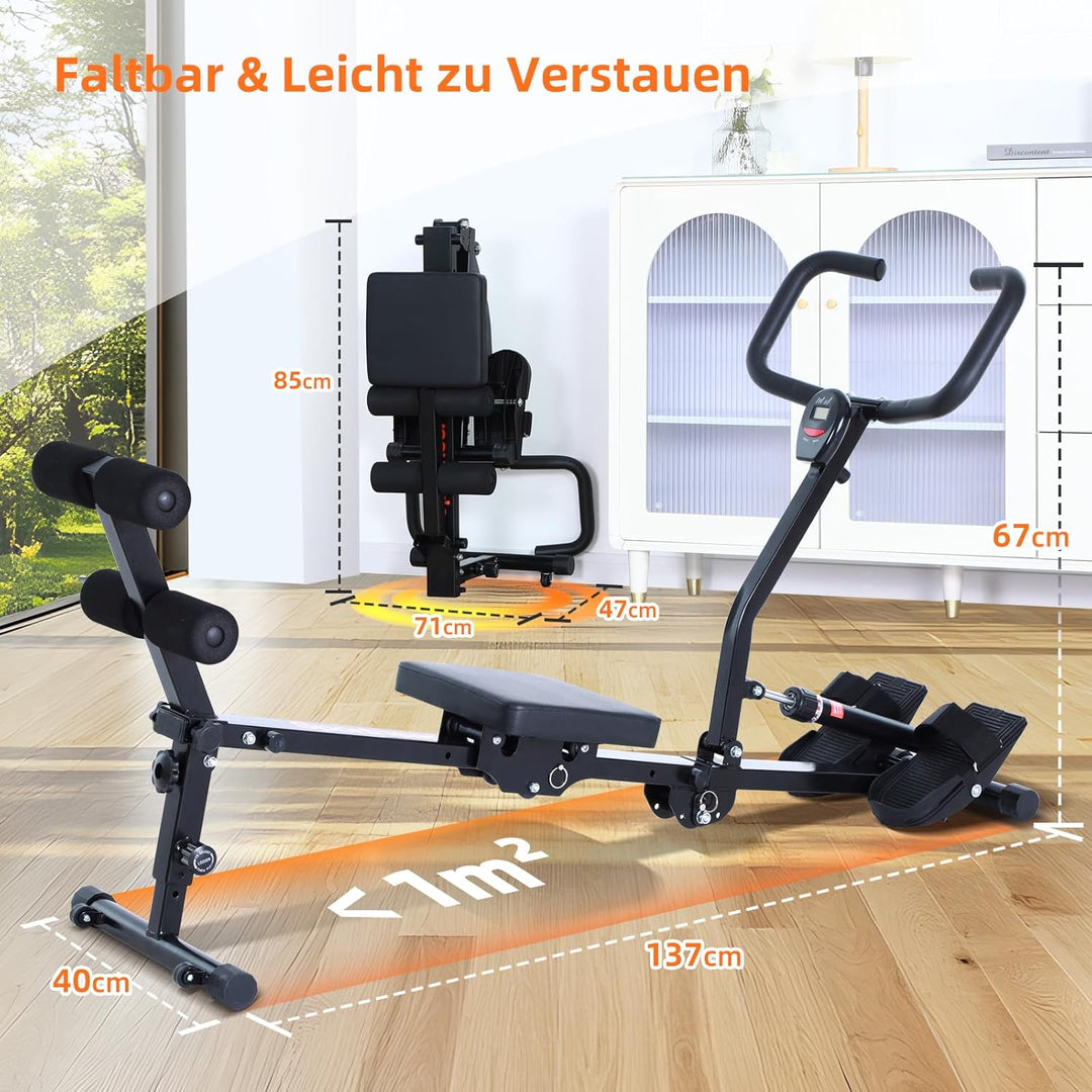 Sportneer Rudergerät für Zuhause klappbar, Hydraulisches Rudergerät klappbar mit 12 Widerstandsstufe