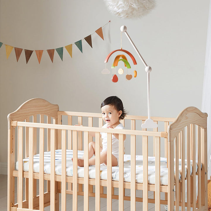 Mobile Halterung Holz für Babybett, 360°Drehbar Baby Mobile Aufhänger, Mobile Halterung Weiss, Abneh