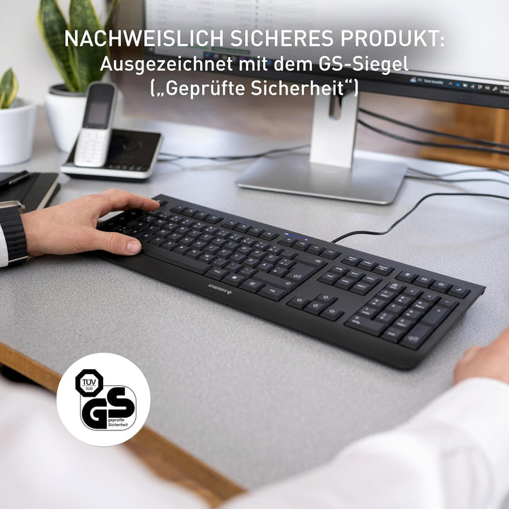 CHERRY KC 1000 - USB Tastatur - Flaches Design - Kabelgebunden - „der Blaue Engel“ - GS-Zulassung -