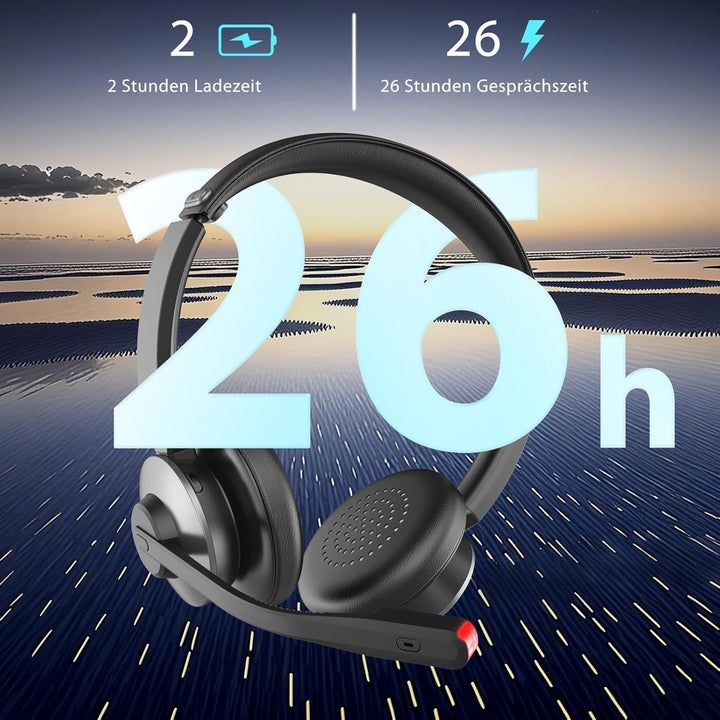 Earbay Wireless kabelloses Headset, V5.3 Bluetooth Headset mit Mikrofon kabellos, Noise Cancelling,