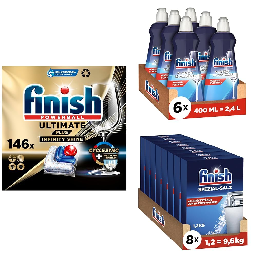 Finish Ultimate Plus Infinity Shine Spülmaschinentabs für intensive Reinigung 2 x 73 Caps + Klarspül