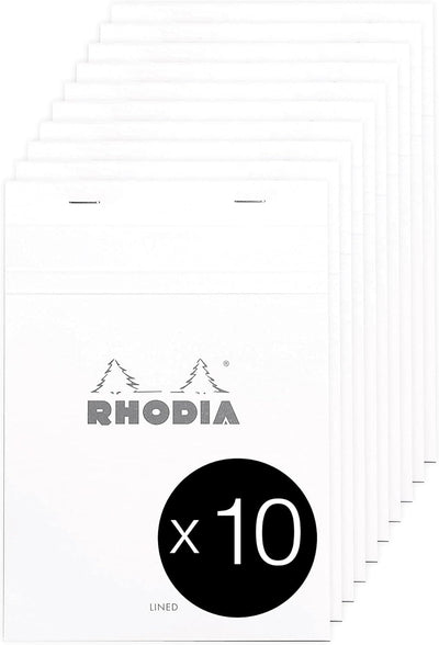 Rhodia 16601C - Packung mit 10 Notizblöcken No.16, DIN A5 80 Blätter liniert mit Rand 80g, Weiss, 1