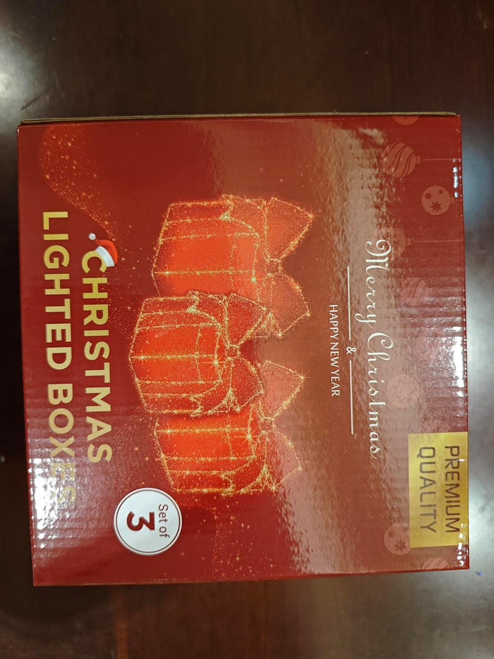 Elktry 3er LED Weihnachtsdeko innen, Geschenke Leucht Boxen mit Schleife aussen, Weihnachtenbox Bele