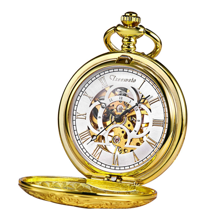 TREEWETO Unisex Taschenuhr mit Kette Analog Handaufzug Antik Graviert Römische Silber/Gold/Schwarz,