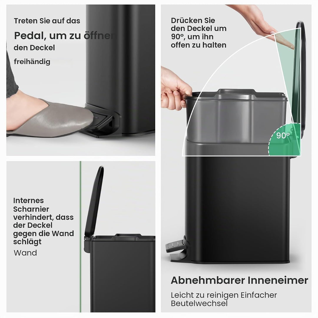 Cesun Kleiner Mülleimer mit Deckel 6 Liter Edelstahl Mülleimer für Küche, Bad, Home Office (matt sch