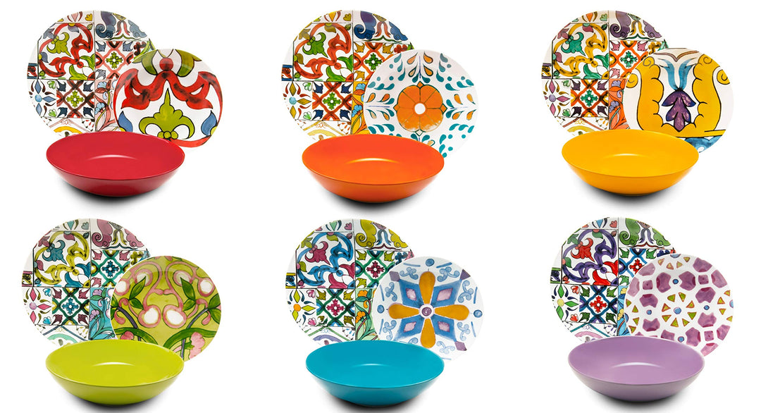 Excelsa Lissabon Tellerservice 18 Stück, Porzellan und Keramik, mehrfarbig Single, Single