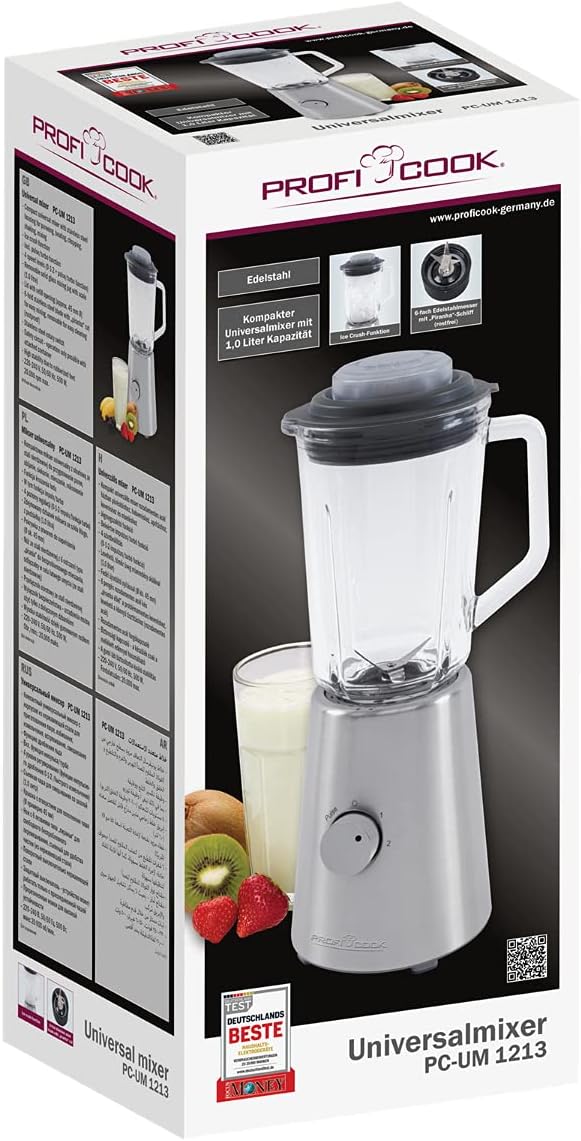 Profi Cook Standmixer PC-UM 1213 Universal-Mixer mit 4 Geschwindigkeitsstufen, massiver Glas-Behälte