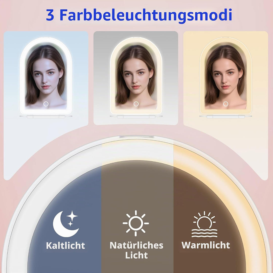 WEILY Schminkspiegel mit Beleuchtung, 10-Fach Vergrösserungsspiegel, Kosmetikspiegel mit LED Licht &amp;