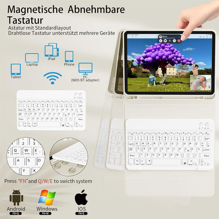 Hülle mit Tastatur für iPad Air 11 Zoll M4/M3/M2 (2026/2025/2024), iPad Air 5/4 Generation (2022/202