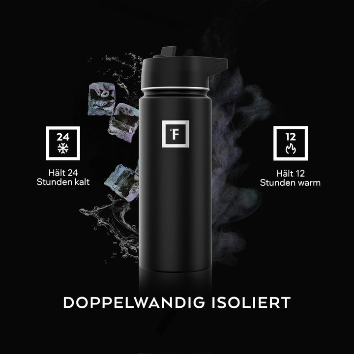 Iron Flask Sport-Wasserflasche – 625 ml, 3 Deckel (Strohdeckel), auslaufsicher, vakuumisolierter Ede