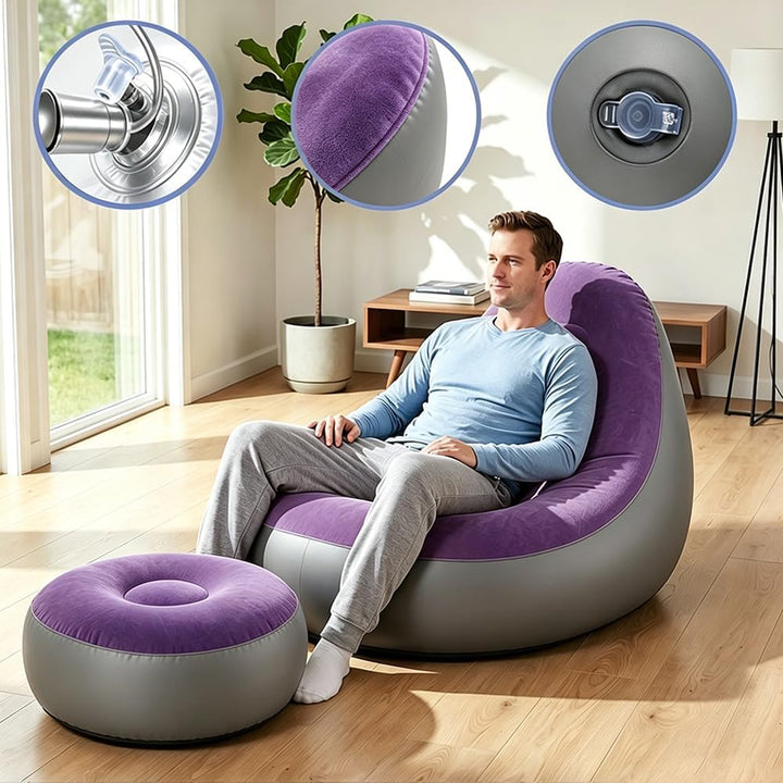 Aufblasbares Sofa mit Fusshocker, Aufblasbarer Sitzsack, Aufblasbares Stuhl Sofa, Luftsofa Aufblasba