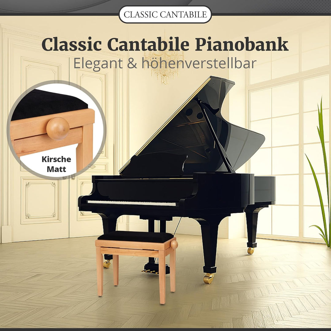 Classic Cantabile Pianobank Kirsche-matt (Höhenverstellbar von 47-56cm, Spindelmechanik, Sitzfläche