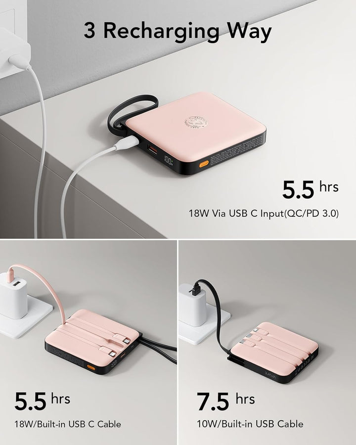 VRURC Powerbank 20000mAh mit Kabel Klein Power Bank USB C Schnelles Aufladen Tragbares Ladegerät Ext